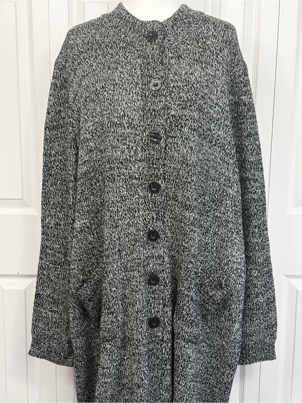 NWT Woman Within Black & White Marled Knit Button Down Cardigan Sweater 4X